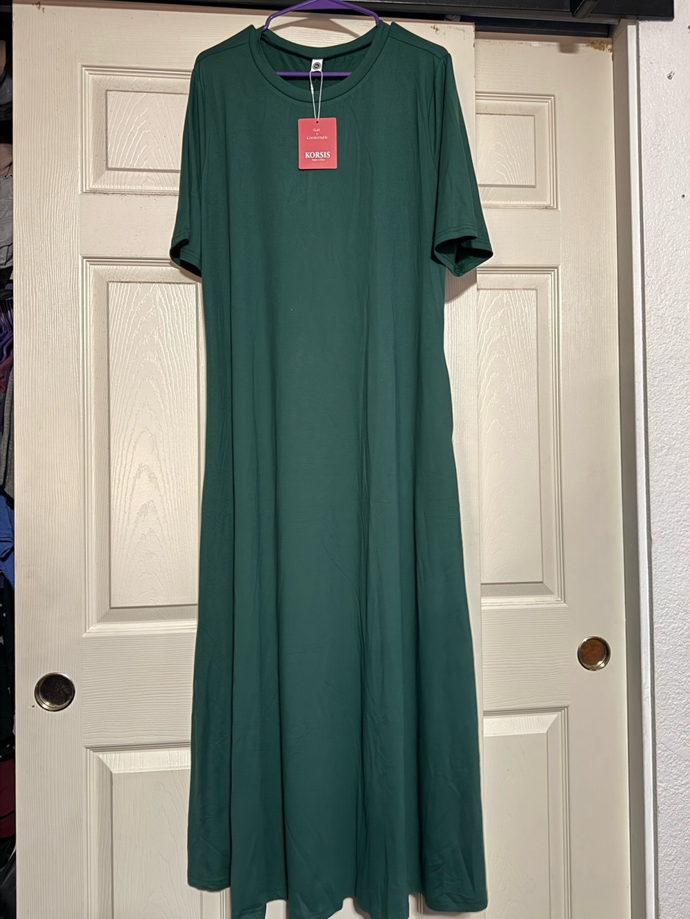 Women's Emerald Green Short-Sleeve Maxi Dress